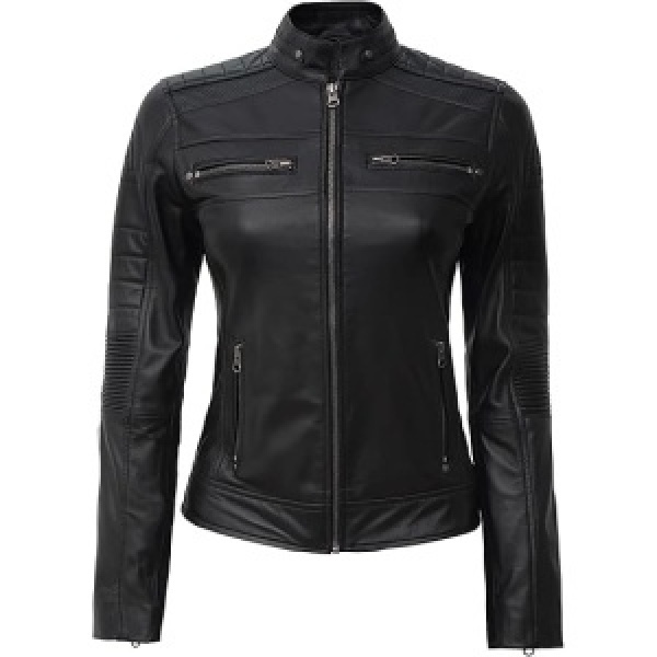 WLB-299 lambskin leather Jacket Women Racer Motorcycle